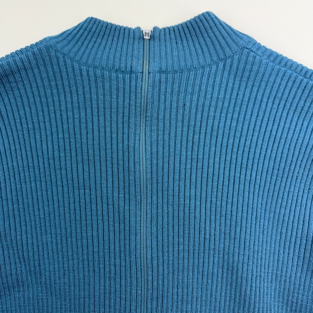 Vintage 60s Sweater Womens 14 Blue Ribbed Wool Made in Hong Kong Zip - Picture 4 of 13